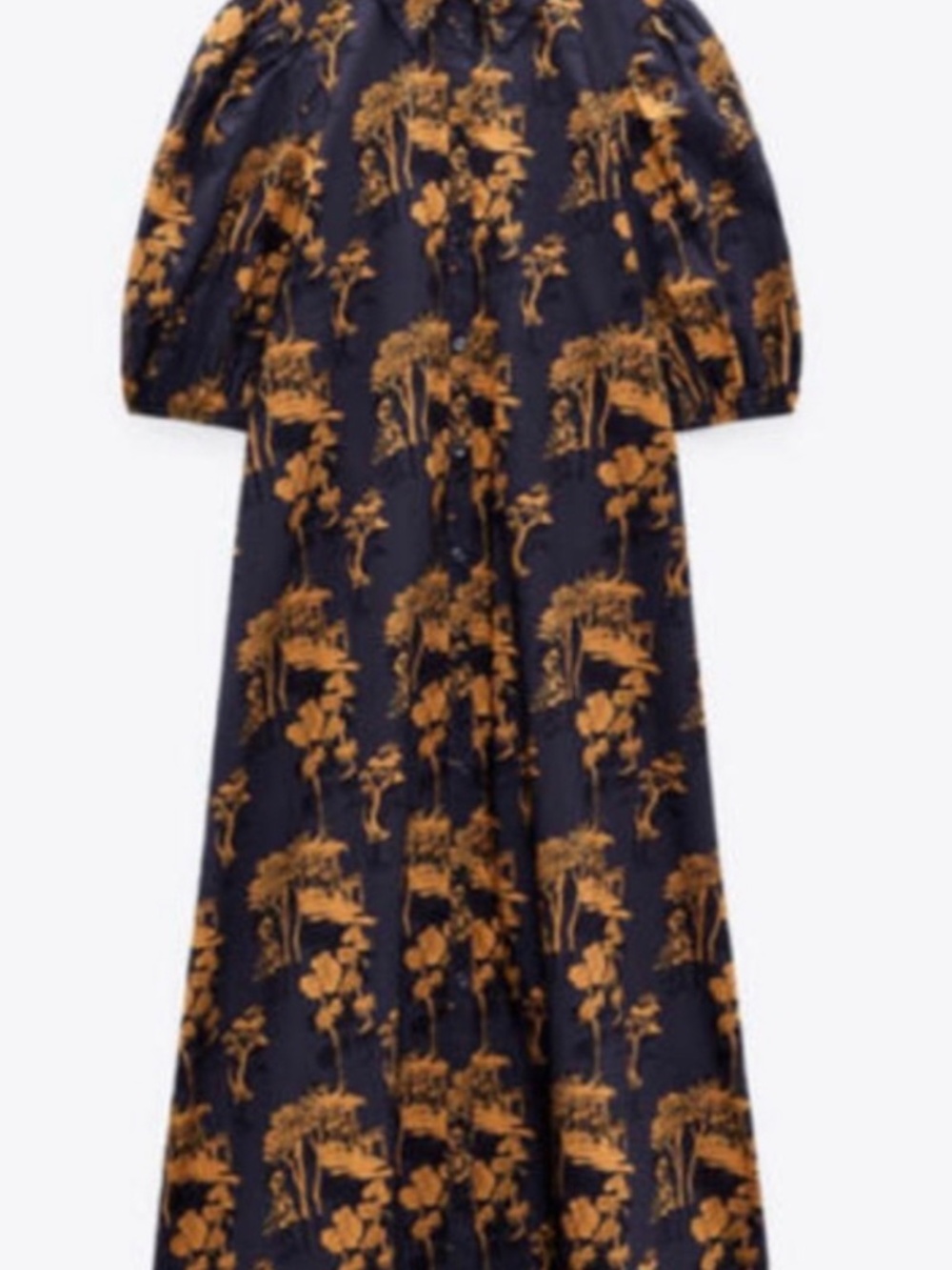 Navy Collared Shirtdress with Orange Print Small Women EUC - Picture 2 of 4